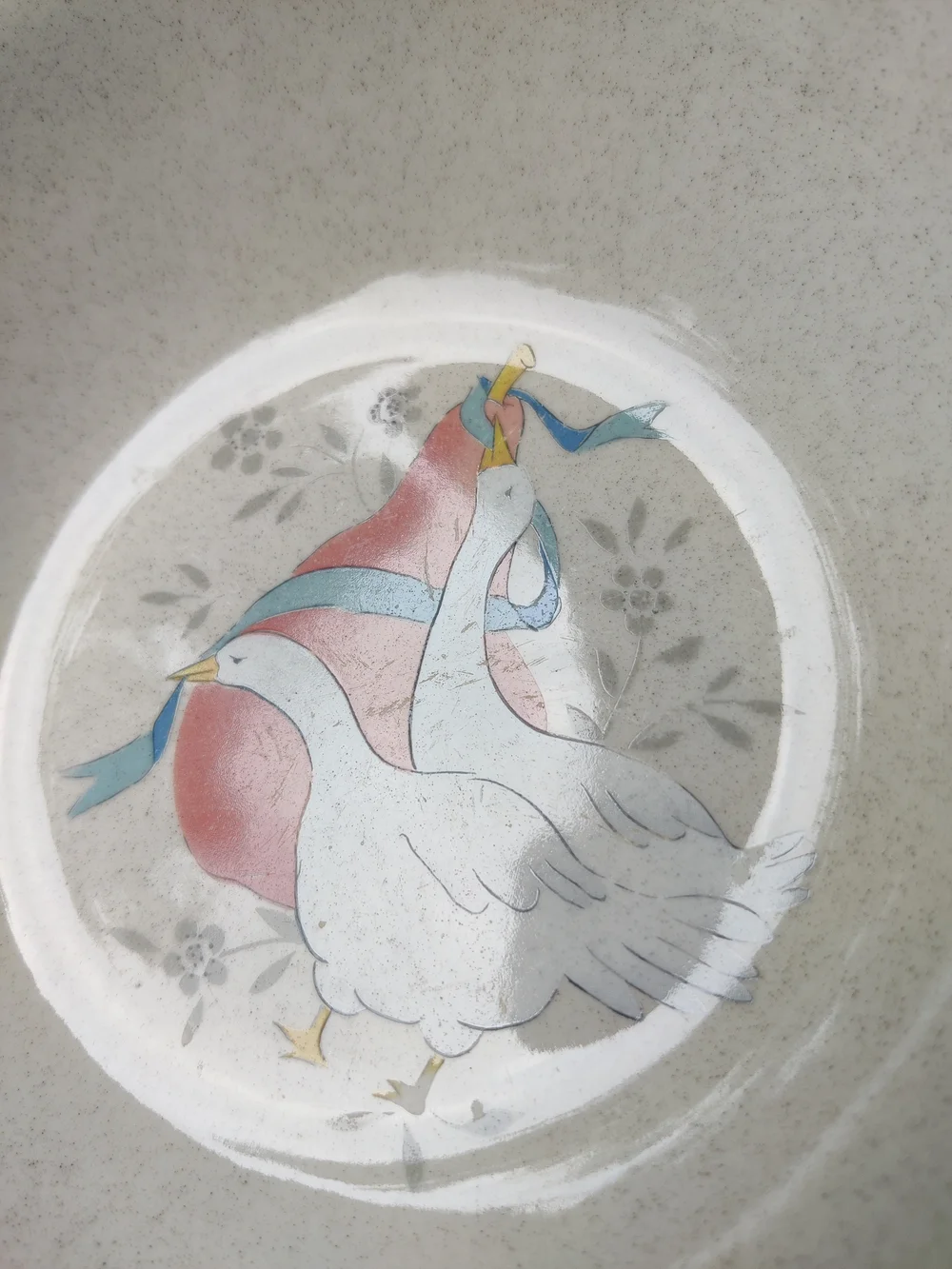 80s International Marmalade Country Goose Large Bowls 3 Pear Blue Ribbon 9.25